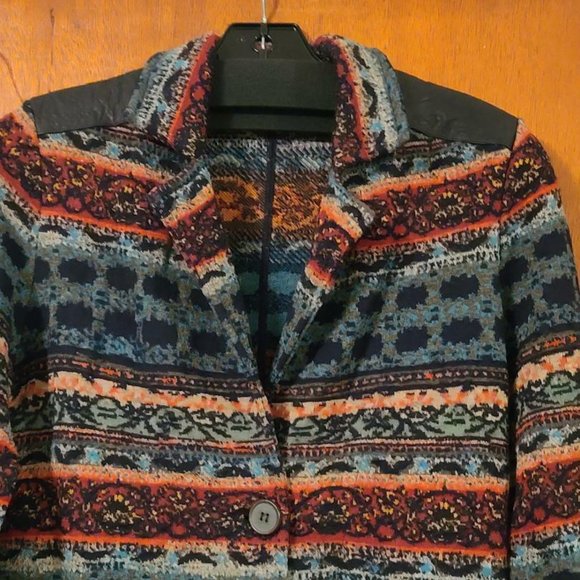 Aldo Martins Multicolor Knit Jacket with Patches on the Shoulders Size 8 - Picture 3 of 3